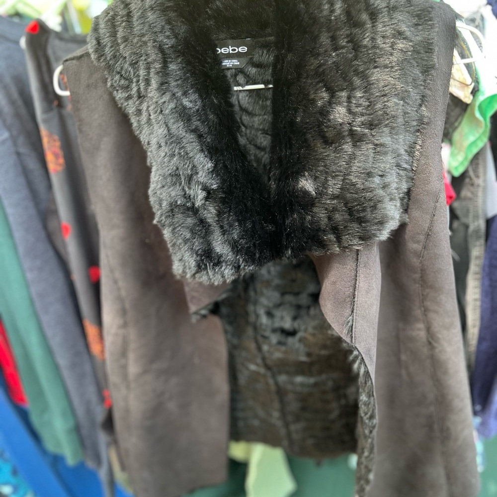 Bebe Black Faux Fur Vest